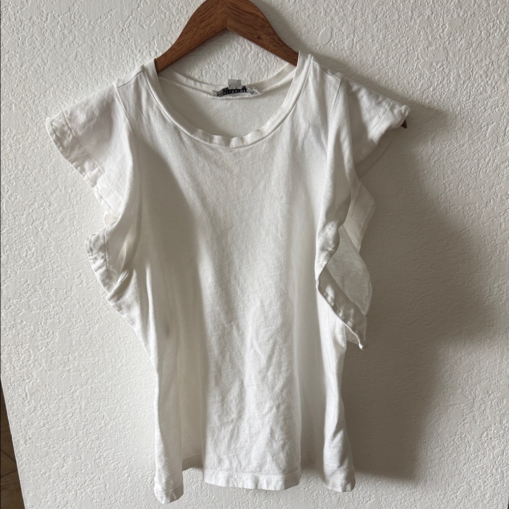 AllSaints White Ruffle Sleeve Tee